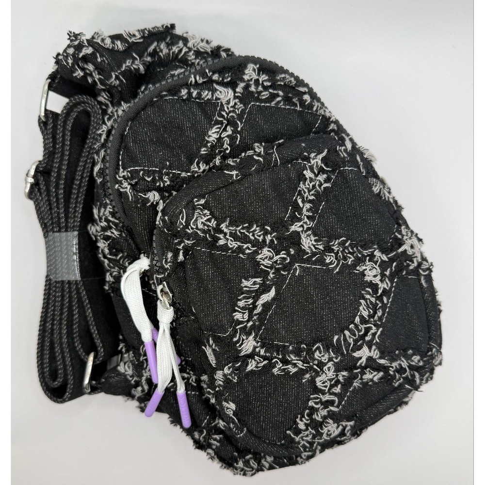 NWT Wildfox Quilted Distressed‎ Denim Sling Bag Fringe Patchwork Mini Backpack